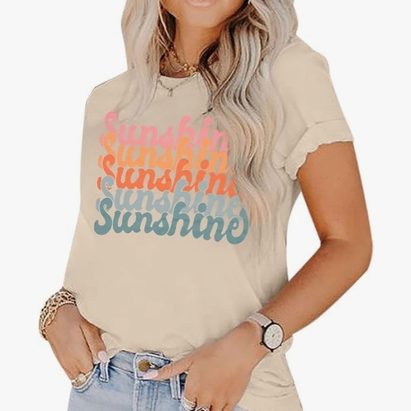 Tops - Cream Graphic Tee with Multicolor 'Sunshine' Print